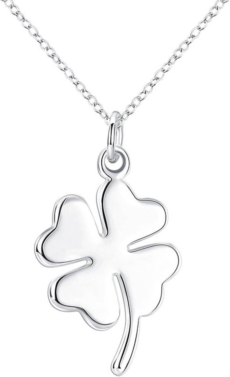 Fashion Jewelry 925 Sterling Silver Lucky Four Leaf Clover Pendant Necklace, 18"