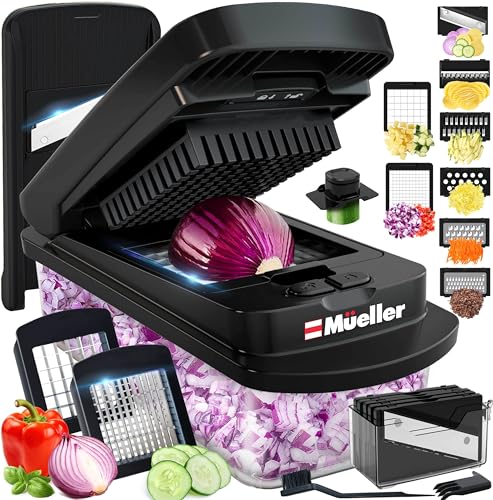 Mueller Pro-Series 10-in-1, 8 Blade Vegetable Chopper, Mandoline Slicer, Onion Mincer, Cutter, Dicer, Veggie Chopper with Container, Kitchen Essentials & Gadgets, House Warming Gifts New Home, Black