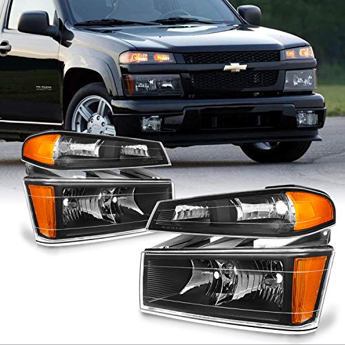 AKKON - For Chevy Colorado/Canyon Black Headlights + Parking Lights Replacement Driver + Passenger Side Pair
