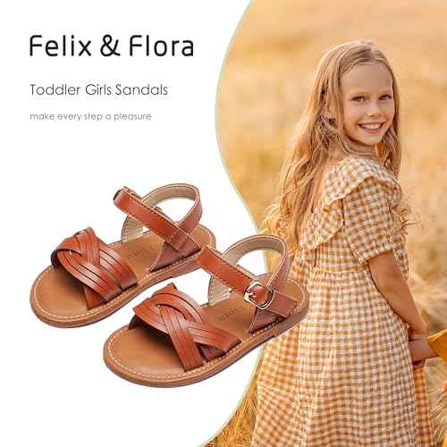 Image of Felix & Flora Toddler Girl Sandals -Flower Girl Dress Shoes Open Toe Little Kid Flats