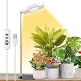 雲見 植物育成ライト LED スタンド 室内栽培ライト 定時機能（3H / 9H / 12H）10段階の調光 高さ調節可能 省エネ 低消耗 太陽光模擬 USB給電 苗木栽培 家庭菜園 水草栽培 園芸用品 (ホワイト 1個, 暖白色の光)