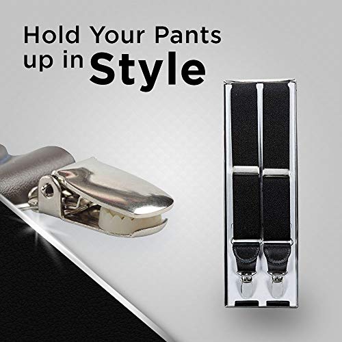 Image of HOLD'EM Suspender for Men Made in USA Y-Back Leather Crosspatch Clip on tuxedo suspenders