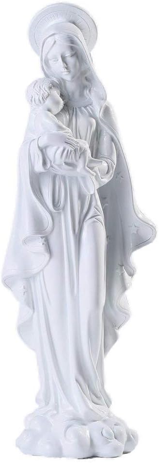 Design Blessed Virgin Mary Statue with Baby Jesus Statue Figures Home Ornaments for Decorations, 12 Inch Figurine, White