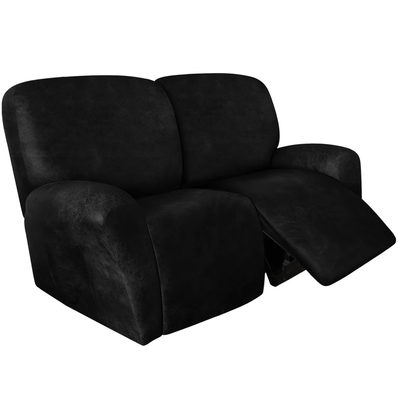 ANARACHON Loveseat Recliner Cover Leather Look Recliner Loveseat Covers Recliner Sofa Cover for 2 Seater Reclining Couch Spandex Fabric Washable 6 Pieces (2 Seater, 02 Black)
