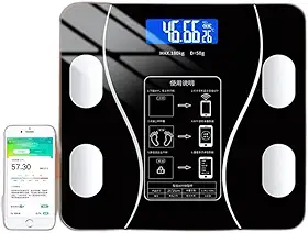 Balança Bioimpedância Digital Moderna Com APP Inteligente - Vidro Preto (Contém Pilha) Glass Black Compacto Para Banheiro e Medição Corporal Premium