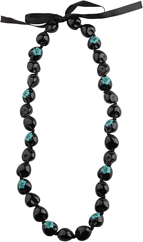 Miniatura 3 de BNQL Collar grueso hawaiano Kukui Nut Lei con cierre de lazo de cinta, regalo de graduación