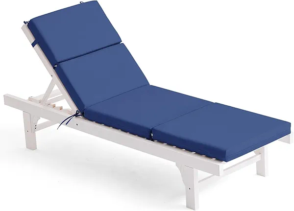 Qirroboni Outdoor Chair Cushion, High-Density Foam Patio Chair Cushion with Ties, Water Repellent, Fade Resistant, Garden, Lawn, Pool & Beach Recliner Chairs Cushions, 72x21x3 Inch, Royal Blue