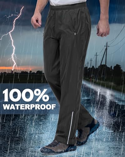 Foto von Outdoor Ventures Herren Regenhose Fahrrad Wasserdicht Atmungsaktiv Überziehhose Winddicht Outdoorhose Wanderhose Winddicht Leichte Trekkinghose Packbar Schwarz L/32 Schrittlänge