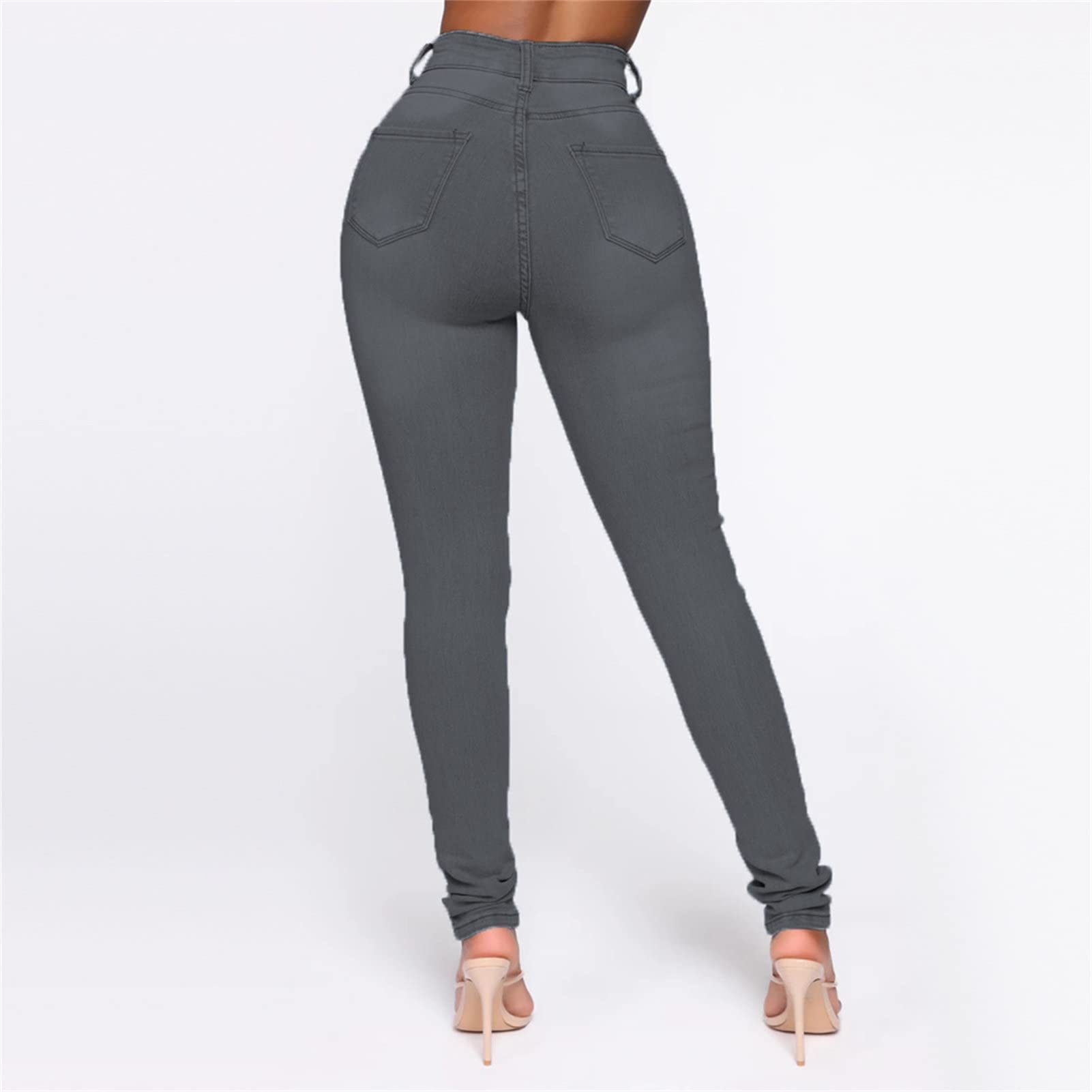 High Waist Ripped Skinny Jeans for Women Distressed Butt Lift Pencil Denim Pants Slim Washed Stretch Jean Trousers (Grey,XX-Large)