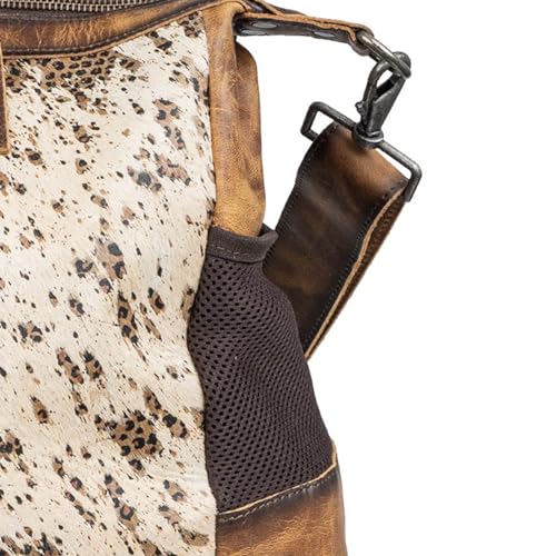 Image of STS Ranchwear Serengeti Amelia Durable Secure Versatile Leather Multi-Bag with Baby, Cream Cowhide /Leopard Print /Brown