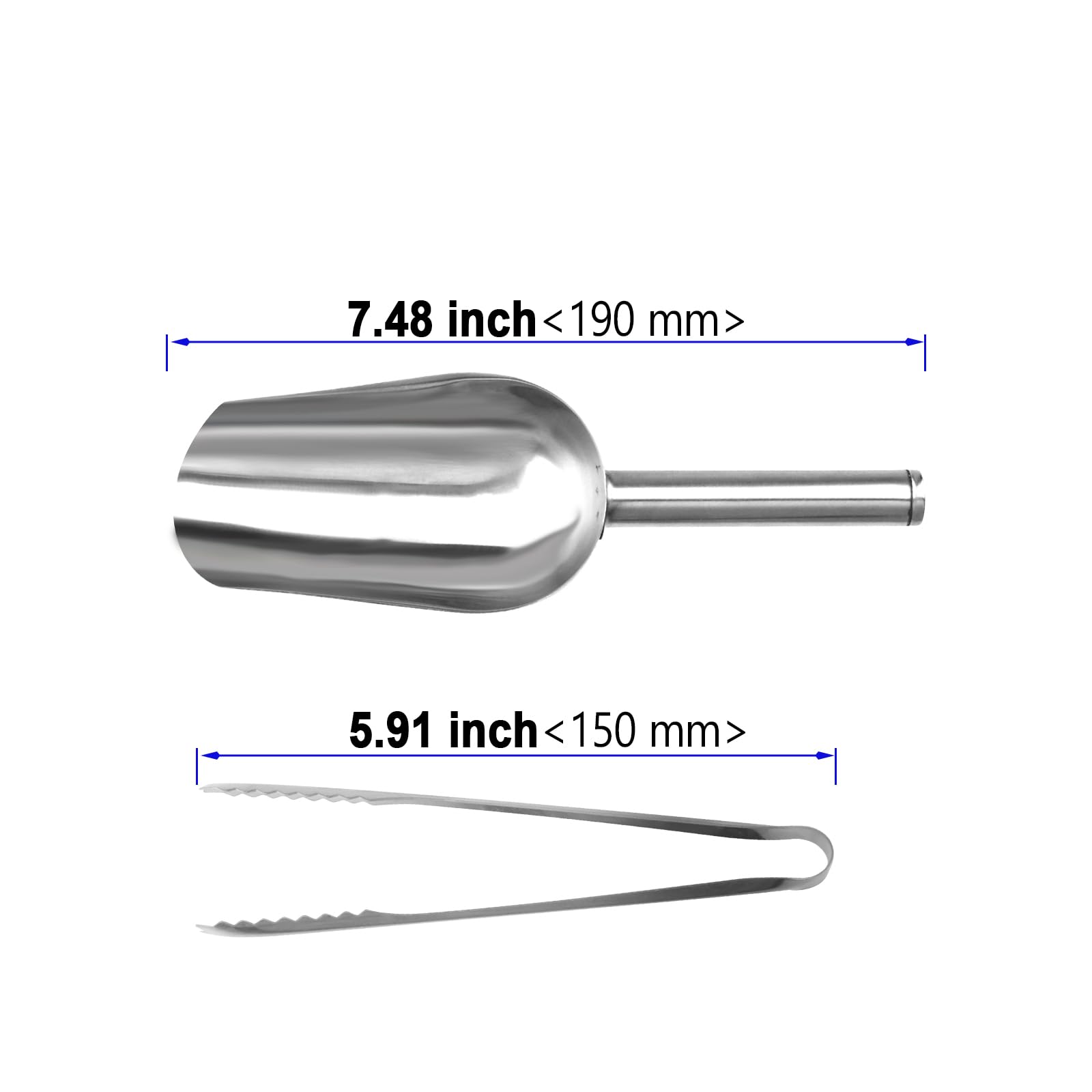 Set da 12 pezzi Paletta Ghiaccio in Acciaio Inox, 6 Sessola in Acciaio Inox da 19cm, 6 Pinze per Zucchero da 15cm, Paletta per Gelato Per Cucine, Bar, Feste, Cereali
