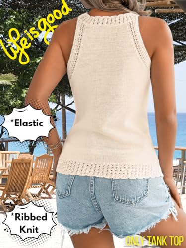 Image of ChiaoLezhee Women's Summer Knit Tank Tops, Racerback High Neck Lightweight Sweater Vest, Dressy Casual Outfits