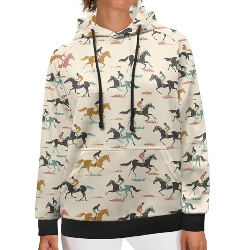 Jndtueit Horse Racing Hoodies for Women Casual Long Sleeve Tops Plus Size Hooded Jacket Workout Drawstring Pullover Sweatshirts Sports Coats Fall Sweaters with Pocket