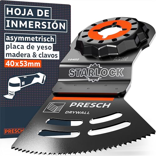 Presch Cuchilla Multiherramienta Segmentado Cartón-Yeso 40×32mm - Hoja Starlock para sustitución sin herramientas - Corte preciso con diseño Dual-Tec asimétrico - Accesorio Multiherramienta