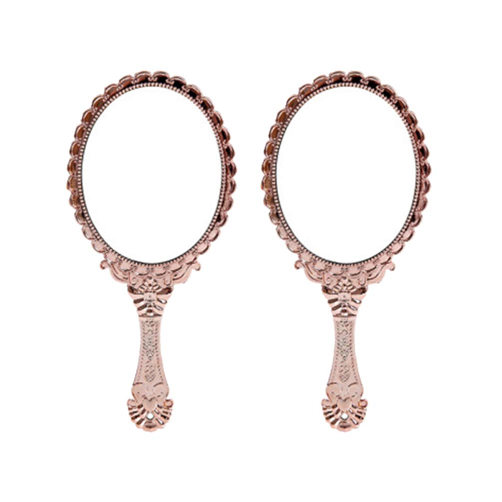Vintage Handheld Mirror Portable Cosmetic Mirror Handheld Barber Mirror for Salon Travel,2pcs(Rose Pink)