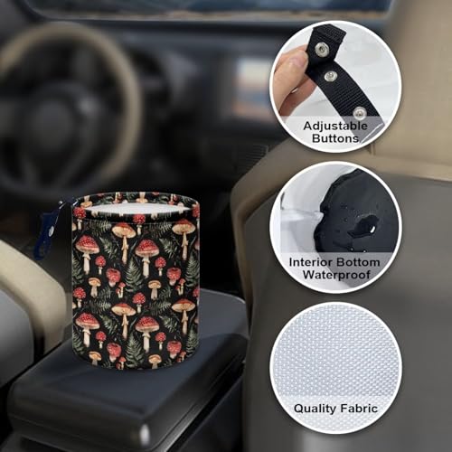 Image of Renewold Waterproof Car Trash Can Garbage Can Trash Bin Car Trash Hanging Vehicles Boat Camping Picnic Storage Organizer Bag Red Mushroom Leaves Foldable Automotive Accessories Women Men Gift