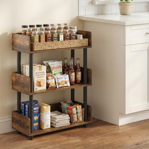Image of Furinno TURN-N-TUBE Display Shelf, 3-Tier Storage Shelves with Side Panels, Open Shelves Book Shelf with Rounded Corner Top Edges, for Organization and Storage, Living Room, Home Office, Amber Pine