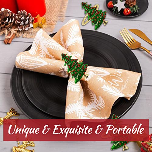 Image of Legigo Set of 12 Christmas Tree Napkin Rings Set- Metal Xmas Napkin Ring Holders for Cloth Napkins, Christmas Holiday Party Dinner Table Decoration