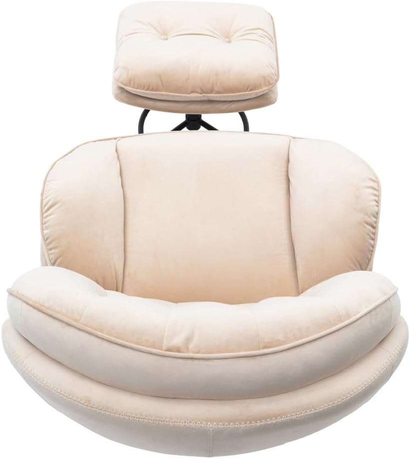 Swivel Accent Chair with Ottoman, Velvet Lounge Chair, Comfy Living Room Chair, Lazy Sofa for Bedroom,Apartment, Reading Room,Beige