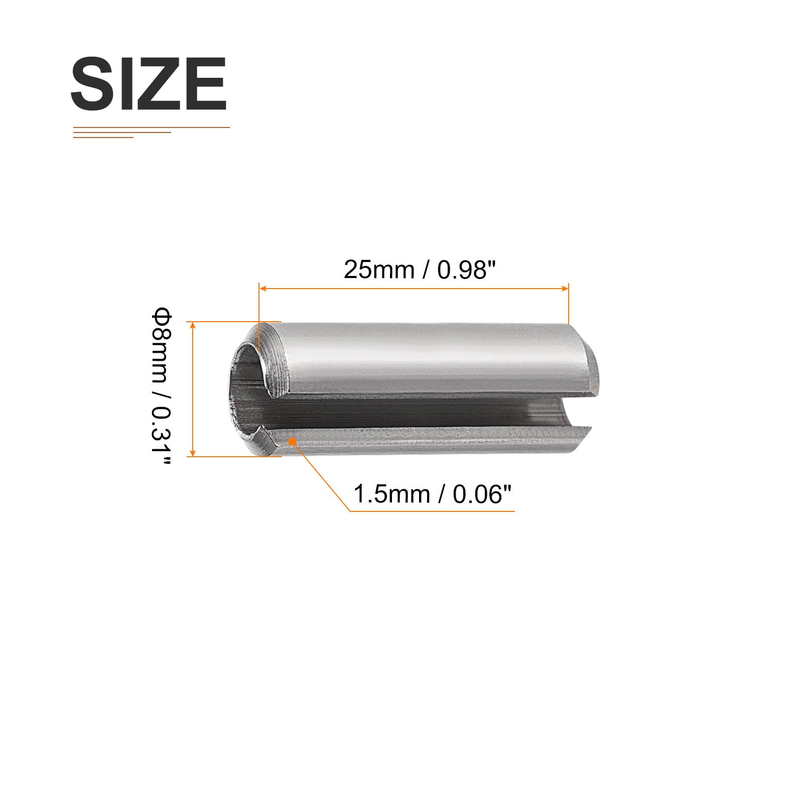 DTGN 8mmx25mm(DxL) Slotted Spring Pin, 10Pack, Good for Home Machine Fastener - Image 2