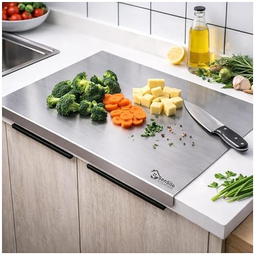 Image of Sensilo Counter Top Stainless Steel Chopping Cutting Board Vegetable,Fruit,Bread & Durable Safe & Heavy Duty, (41 x 31 cm, Counter Top)