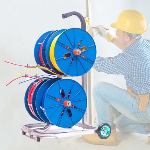 Cold Rolled Steel Cable Distributor Cart With Wheels, Cable Distributor Heavy Duty Conduit Display And Storage For Industrial Workplace Nylon Accessory Holder(4-volumes)