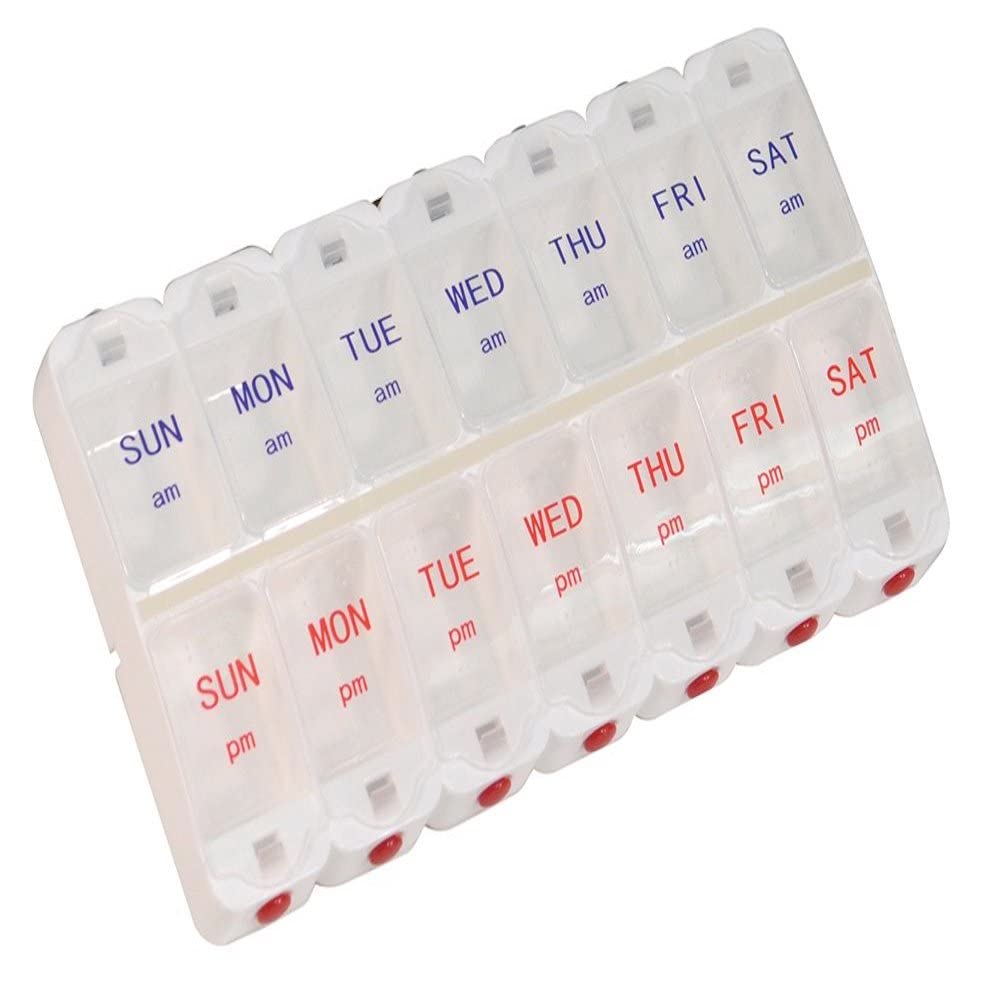 7 Day Pill Dispenser Tablet Box Organiser 2 Clearly Marked Compartments per Day, AM and PM for those who take many Tablets Every Day Easy Medication Management and Organisation Ideal for Travel