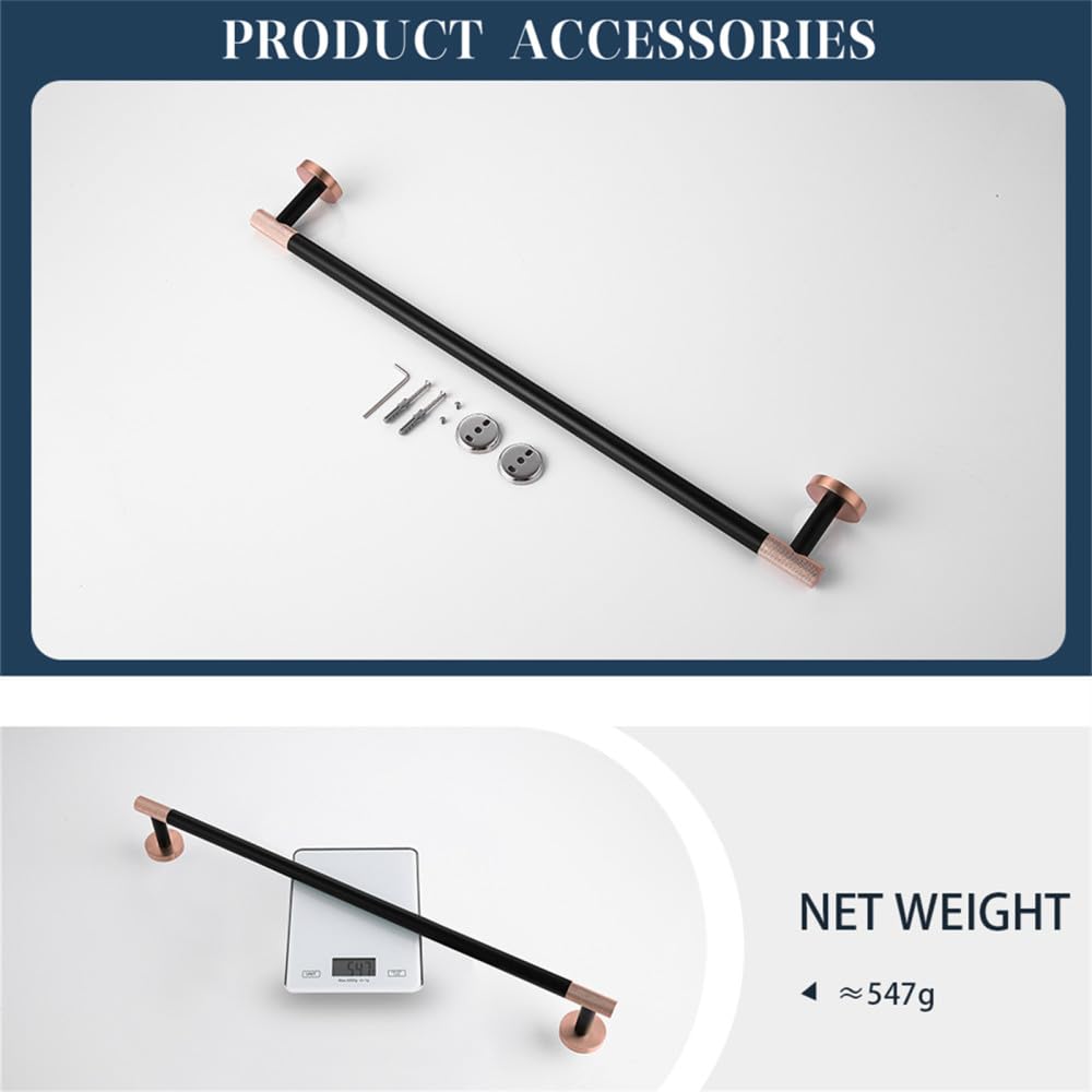 Accesorios de baño Negro Mate de Oro Rosa, Gancho para Albornoz, Soporte para Toalla de Papel, Juego de Barra de Toalla, Barra de Toalla Individual