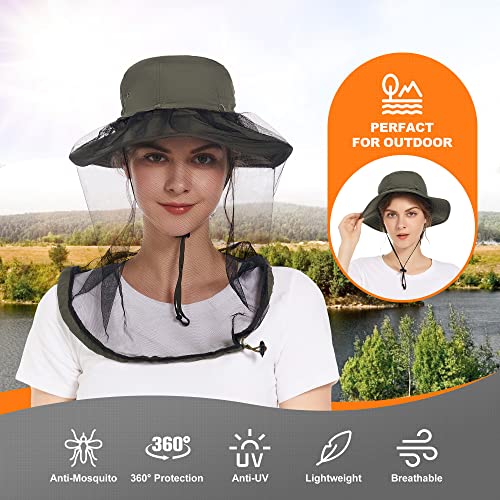 Image of Mosquito Head Net Hat - Bug Cap UPF 50+ Sun Protection with Hidden Netting for Beekeeping Hiking Women