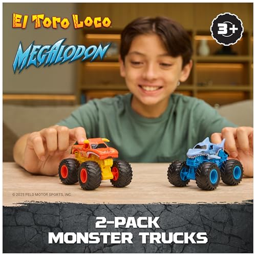 Image of Monster Jam Smash & Bash 2-Pack Monster Trucks, Megalodon & El Toro Loco, 1:64 Die Cast Repairable Monster Truck, Kids Toys for Boy and Girls Ages 3 and up