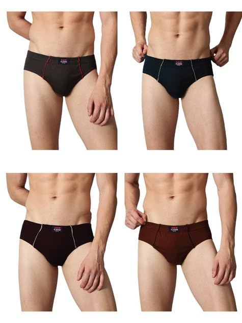 Lux Classic Men’s Brief – Value Pack | 100% Cotton V Shape Underwear | Comfortable Lux Brief Pack of 4 (Color May Vary)