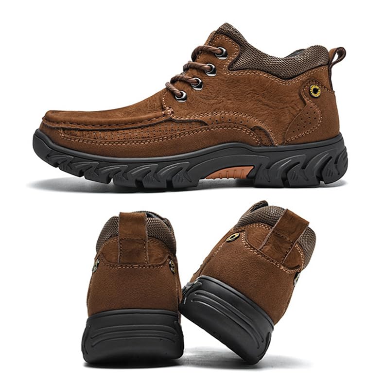 Men's Waterproof Hiking Boots Lace-up Lightweight & Breathable Mid Ankle Work Shoes Moc Anti Slip Trekking Shoes Casual Climbing Hiker Outdoor Boots2