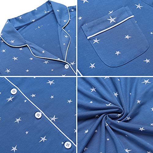 Image of Samring Pajama Nightgown for Women Short Sleeve Button Down Boyfriend Night Gown Nightdress Sleep Shirts