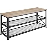 tectake 800953 Schuhregal schmal mit Sitzfläche, Schuhbank aus Holz Metall, Industrie-Design, 3 Ebenen mit 2 Gitterablagen, 101 x 30,5 x 45,5 cm, schwarzes Metallgestell (Hellbraun | Nr. 404290)