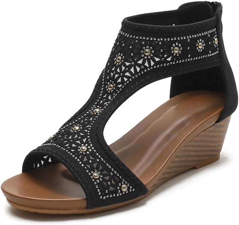 WOJWSKI Women's Slide Wedge Sandal Open Toe High Heel Zipper Back Platform