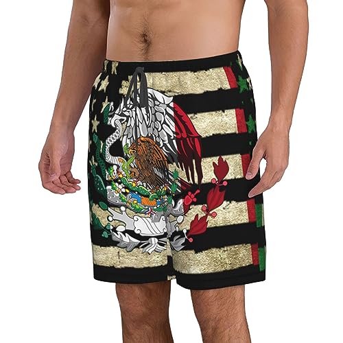 America Flag and Mexican Mexico Flag Mens Swim Trunks Quick Dry Summer Beach Shorts2