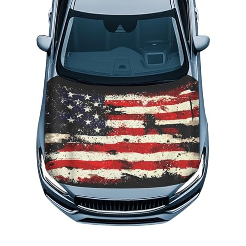 Image of Automotive Hood Cover Protector Elastic Fabrics Can be Washed Hood Wrap Blanket UV Fade Resistant Vehicles Decorate Accessories, American Flag