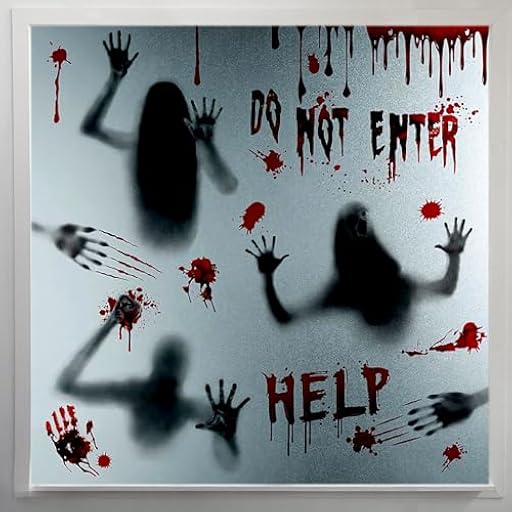 VireEyU Decoración de Halloween: Set de 9 Adhesivos de Ventana Terroríficos con Grandes Huellas de Manos Sangrientas y Siluetas de Zombies, Ideales para Puertas y Paredes en Halloween | Ya disponible en tu tienda friki favorita! En mundofriki.es!