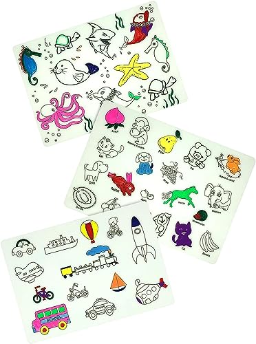 Image of Kids Placemats 3 Pack Silicone Dining Table Place Mat for Baby Drawing Painting Coloring Doodle Fun Pad Non Slip Washable and Reusable