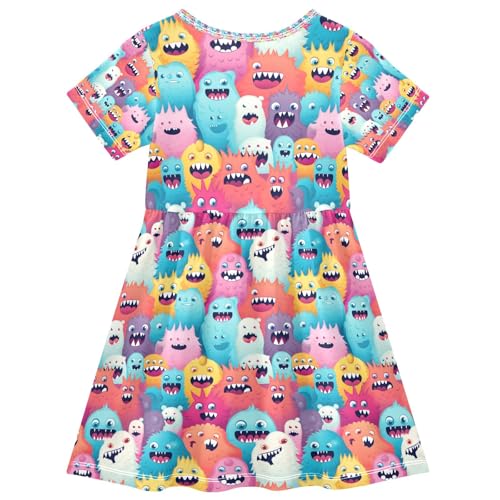 senya Summer Girl Dresses Monsters Toddler Short Sleeve A-line Dress Casual Sundress2