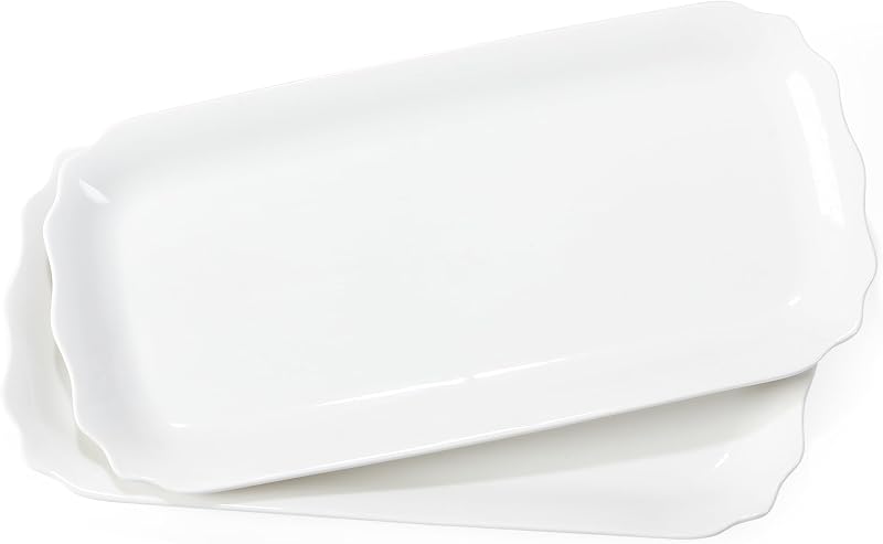 Bandeja rectangular blanca para servir, paquete de 2, 12.0 in, plato de porcelana para platos de comida, elegante bandeja de cerámica para el hogar, fiesta, restaurante, buffet, filete, postre, ensalada, sushi, aperitivo, charcutería