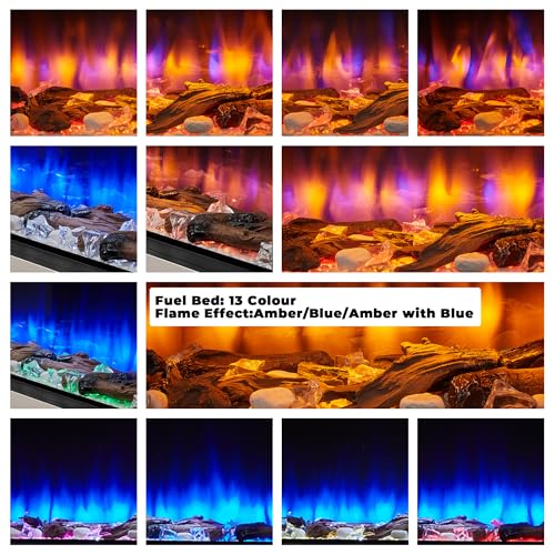 Endeavour Fires Rosedale 3D Media Wall Inset Electric Fireplace with Multi Flame Colours Log & Crystal Set, 7day Programmable Remote Control 1&2kW - Image 5