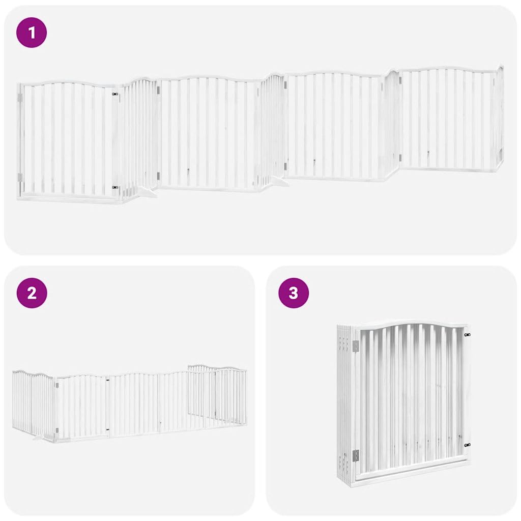 Homgoday Barrera para Perros,Barrera de Seguridad para Perros Mascotas,para Escaleras y Puertas Puerta de Perros Plegable 8 Paneles Madera álamo Blanca 640 cm