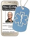 You ID Me Lung Cancer Engraved Medical Identity Dog tag Pendant. Light Blue Talisman. Carry Essential Medical Details ICE Contact info Alerts Next of Kin Phone SMS Updateable SOS ICE