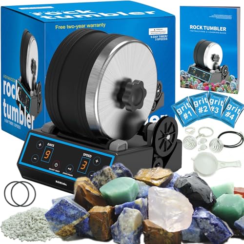 AliKids 3.5LB Professional Rock Tumbler Kit, 3 Speed Settings & Digital 9-Day Timer, Rough Gemstones, 4 Polishing Grits