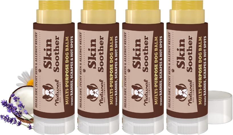 Skin Soother Travel Stick 4 Pack – Four 0.15 oz Pocket-Size Dog Skin Balms with Coconut Oil, Cocoa Butter, Calendula & Vitamin E – Helps Soothe Hot Spots, Redness & Irritated Skin