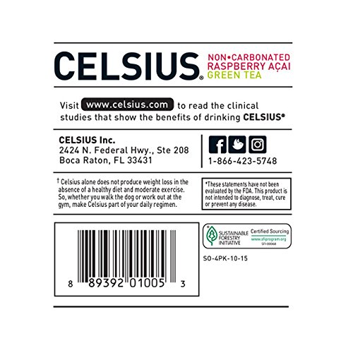 Image of CELSIUS Raspberry Acai Green Tea, Functional Essential Energy Drink 12 Fl Oz (Pack of 24)