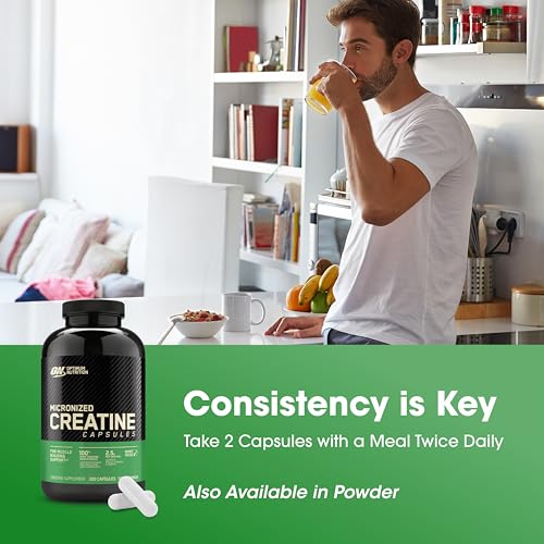 Image of Optimum Nutrition Creatine, Micronized Creatine Monohydrate Capsules, Supports Strength & Recovery, Banned Substance Tested, 2.5g per Serving, 100 Servings, 200 Count