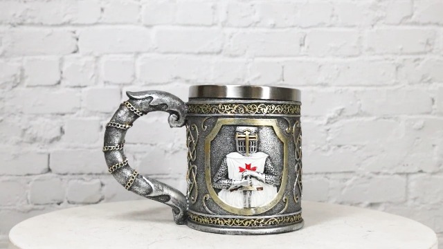 Medieval Templar Knight Tankard Mug 15oz - Crusader Coat Of Arms Design, Stainless Steel Liner, Hand Painted Resin - View #2