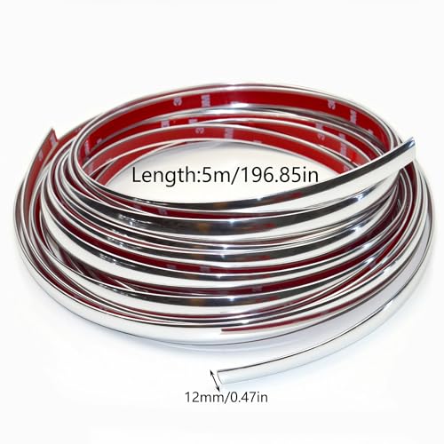 Chrom Zierleiste Selbstklebend 12mm*5M Selbstklebende Zierleisten Zierleiste Chrom Universal Chromzierleiste für Auto Karosserie Fenster Außen Dekoration (12mm*5M)